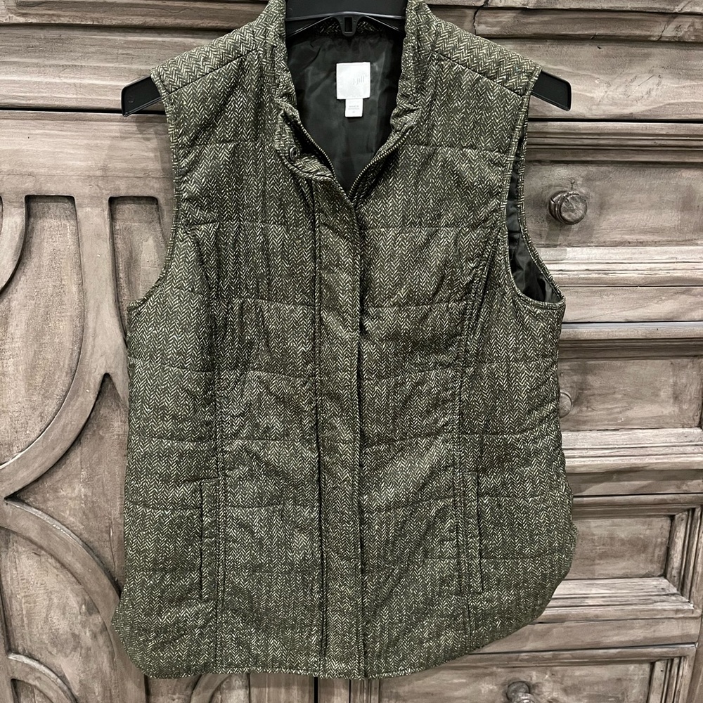 NWOT Women’s J. Jill Hunter Green Marled/Herringbone Puffer Vest (Medium)